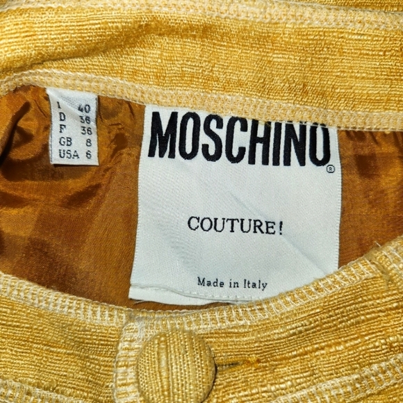 MOSCHINO COUTURE Vintage Yellow Mustard Silk Linen Blend Knit Mini Skirt SZ 6 - Picture 9 of 16
